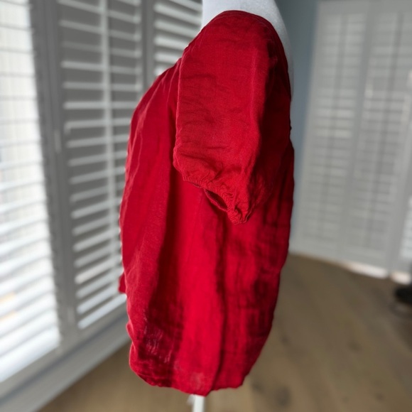 Red Linen Puff Sleeve Blouse Size Small - Picture 5 of 9